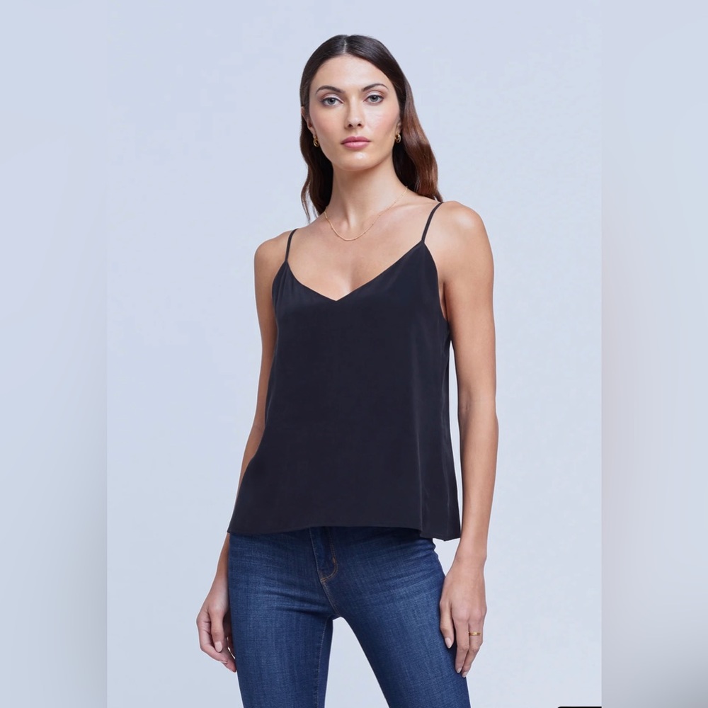 Loft Double Layer Racerback Strappy Cami black top blouse sleeveless size LP